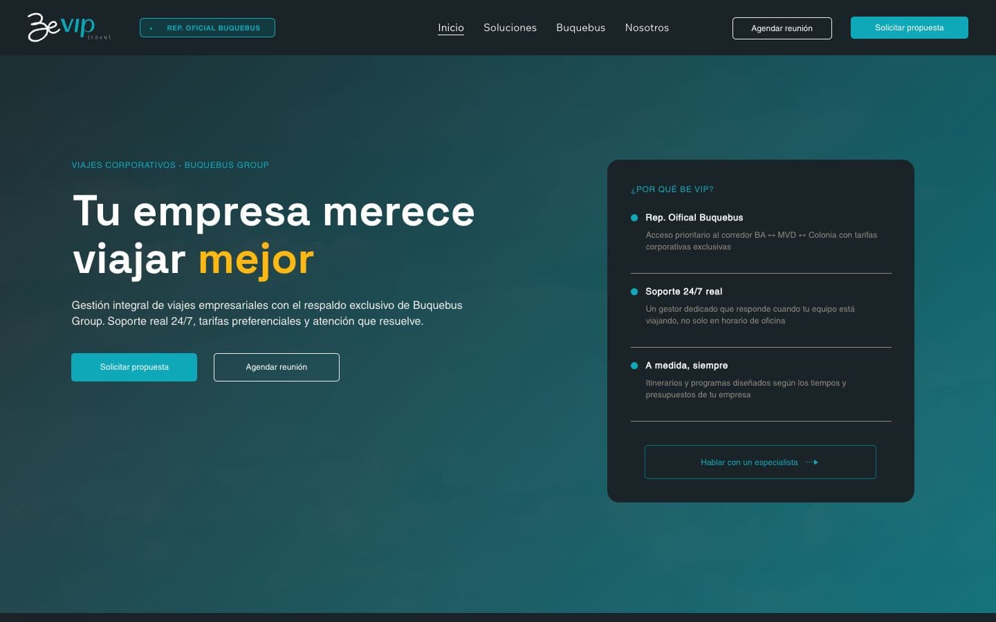 Sitio web de BeVip Travel